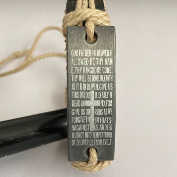 Vintage The Lords Prayer Leather Bracelet Mens Womens Adjustable Rope Catholic - Picture 4 of 10